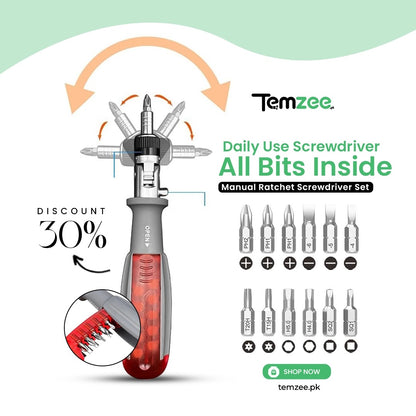 Heavy-Duty Manual Ratchet Screwdriver Set